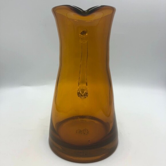 Vintage Amber Handblown Glass FTD Carafe Pitcher Clear Handle Serveware - Picture 5 of 15